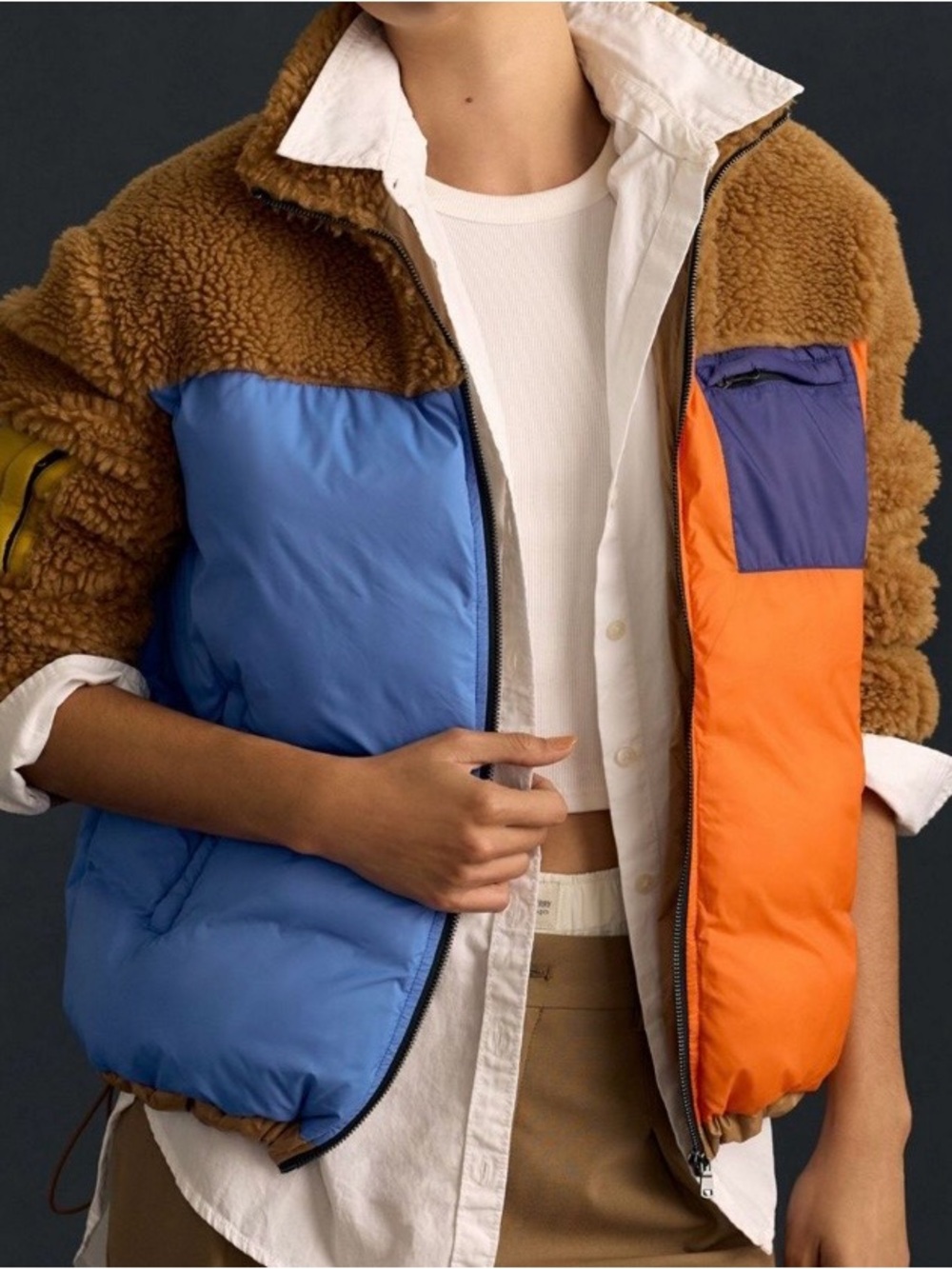 Kule Krispie Colorblock Fleece Jacket
Blue, Orange & Brown Size M